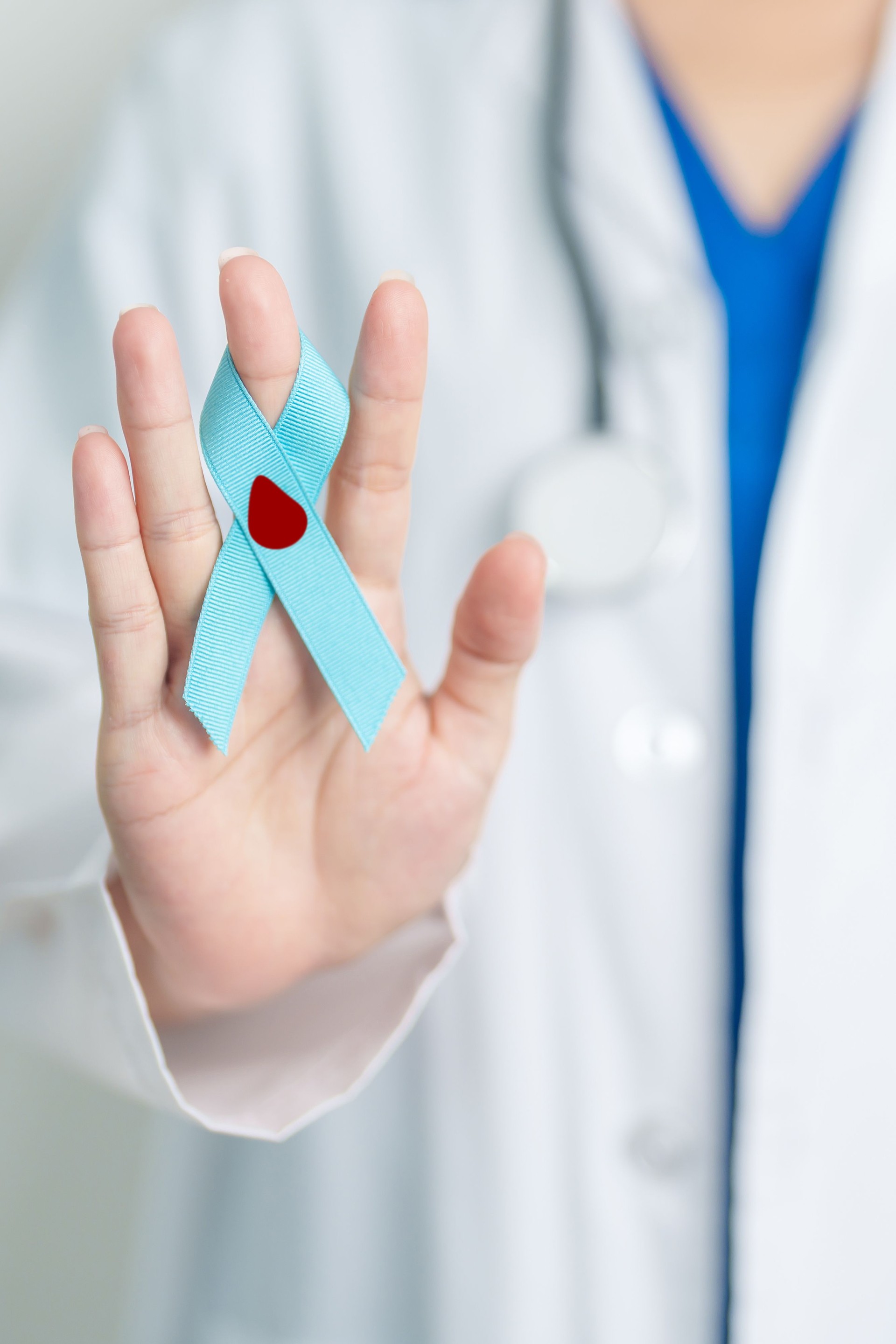World Diabetes day Awareness month, Blue Ribbon with blood drop shape for supporting people living, prevention and illness. Healthcare, prostate cancer day concept