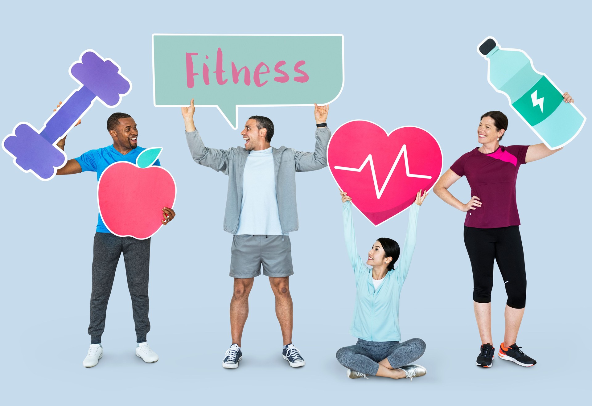 Grupo de diversas personas que los iconos de salud y fitness